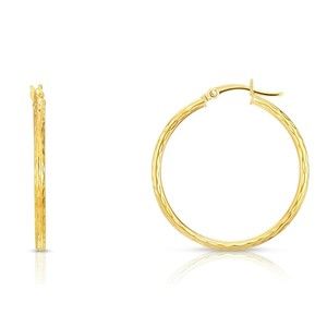 REAL 10K Yellow Gold Hoop Diamond Cut Earrings 30mm x2mm 1.7gr